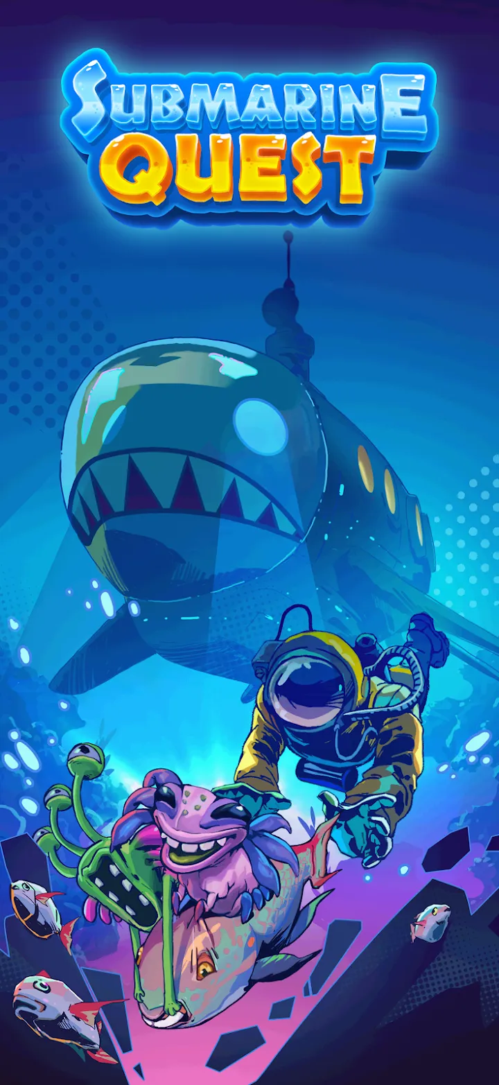 A Submarine Quest illusztrált nyitóképe tengeralattjáróval
